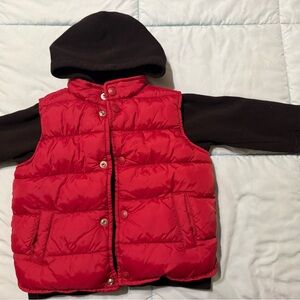 Old Navy Toddler Red Puffer Vest with Black Hoodie